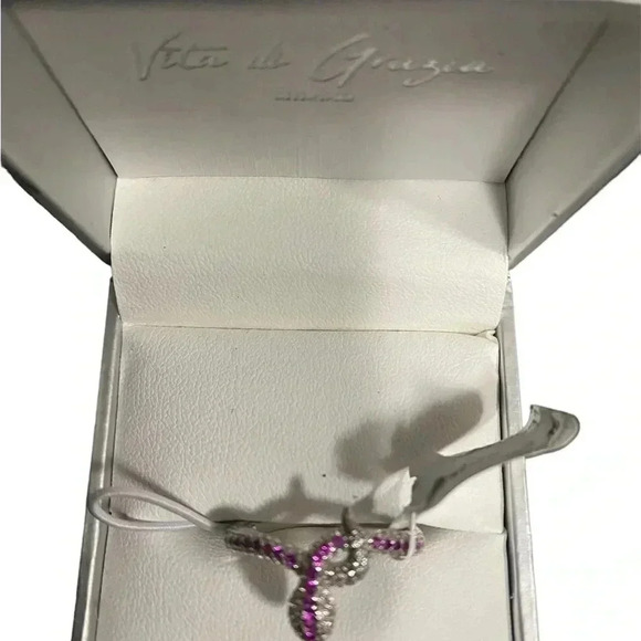 Vita di Grazia Milano 925 Sterling Silver Snake Ring Pink Cubic Zirconia Diamond - Picture 6 of 10